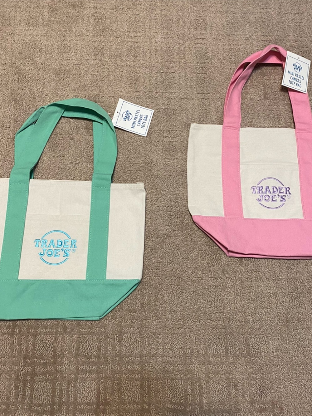 New {Trader Joe’s} Mini Pastel Canvas Tote Bags - Set of 2 - Picture 3 of 11